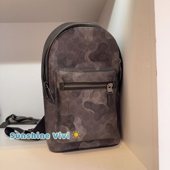 NWT Coach CW312 Men’s West Pack Camo Print Signature Canvas/Gunmetal/Grey Multi